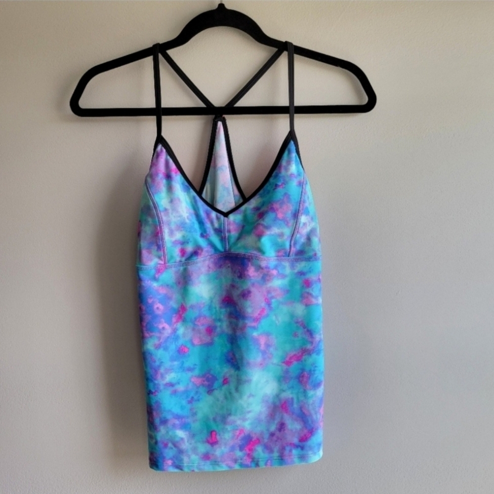 Womens Speedo Racerback Tankini Swim Top Watercolor Blue Pink Size Medium